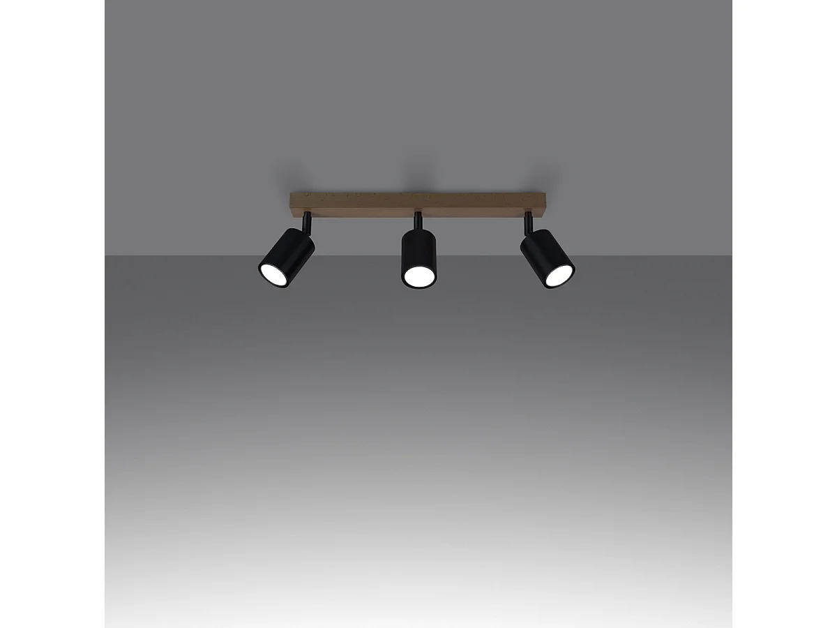 Deckenlampe VERDO modern aus  Stahl/Holz - 3 lichtquellen - L.61 x H. cm - schwarzes Holz