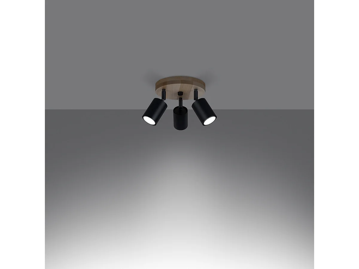 Plafondlamp VERDO Scandinavisch van  - 3 lichtbronnen - L.33 x H.17 cm - zwart hout
