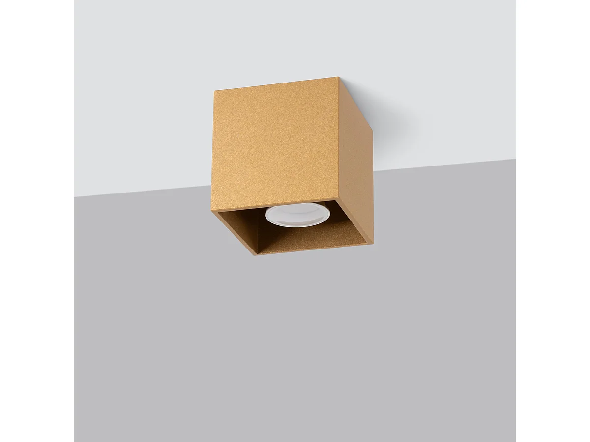 Plafonnier Quad Minimaliste En Acier - 1 Sources Lumineuses - L.10 X H.10 Cm - Doré