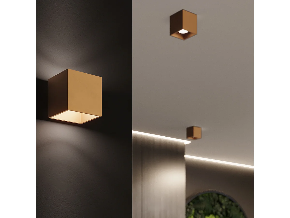 Plafonnier Quad Minimaliste En Acier - 1 Sources Lumineuses - L.10 X H.10 Cm - Doré