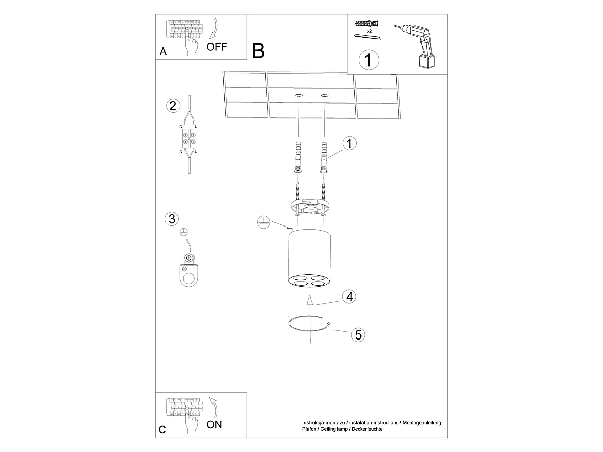 Lampada da soffitto ZOE minimalista di alluminio - 4 sorgenti luminose - L.7,2 x A.8,3 cm - bianco