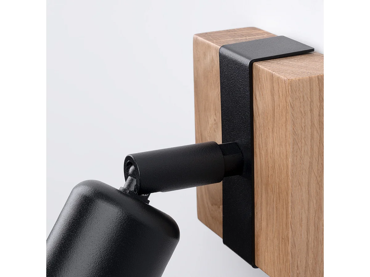Plafon nowoczesny ZUCA, stal/drewno - 1 źródło - L.14 x H.11 cm - czarny/drewno