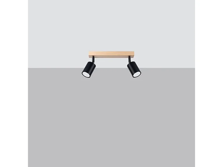 Lampade Da Soffitto Verdo Moderno Di Acciaio/Legno - 2 Sorgenti Luminose - L.46 X A.17,5 Cm - Legno Nero