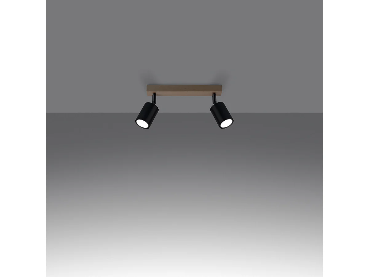 Deckenlampe VERDO modern aus  Stahl/Holz - 2 lichtquellen - L.46 x H. cm - schwarzes Holz