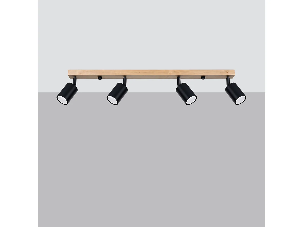 Plafondlampen Verdo Modern Van  - 4 Lichtbronnen - L.96 X H.17,5 Cm - Zwart Hout