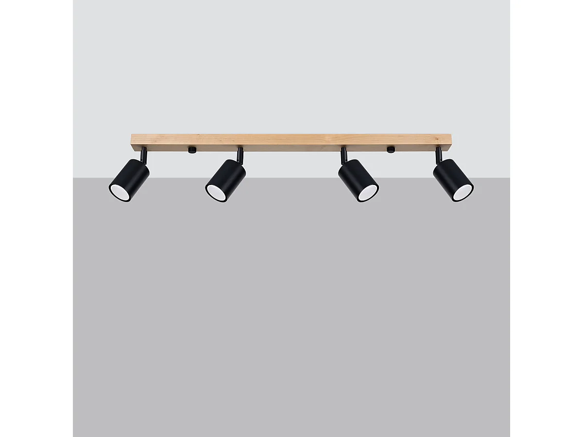 Plafonnier Verdo Moderne En Acier/Bois - 4 Sources Lumineuses - L.96 X H.17,5 Cm - Bois Noir