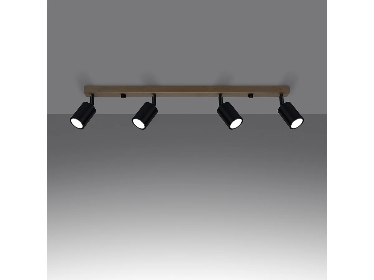 Plafonnier Verdo Moderne En Acier/Bois - 4 Sources Lumineuses - L.96 X H.17,5 Cm - Bois Noir