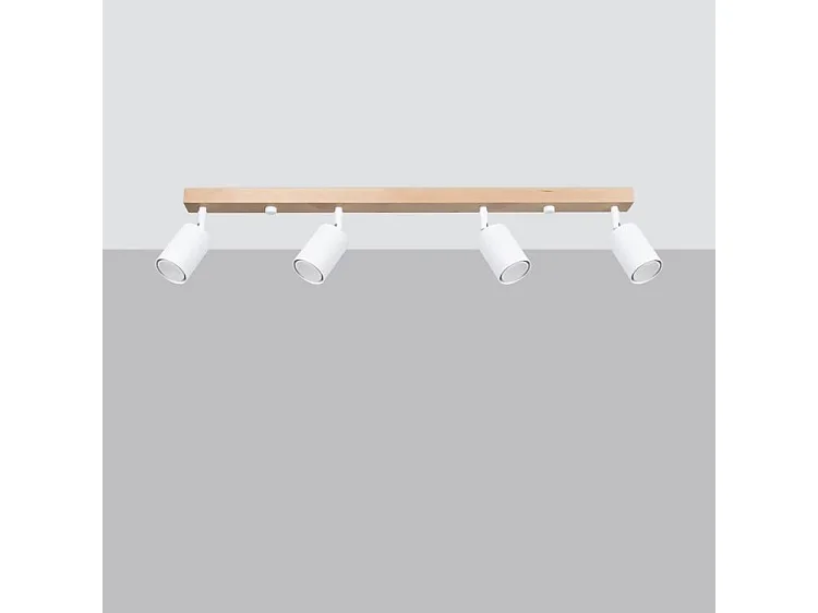 Lampade Da Soffitto Verdo Moderno Di Acciaio/Legno - 4 Sorgenti Luminose - L.96 X A.17,5 Cm - Legno Bianco