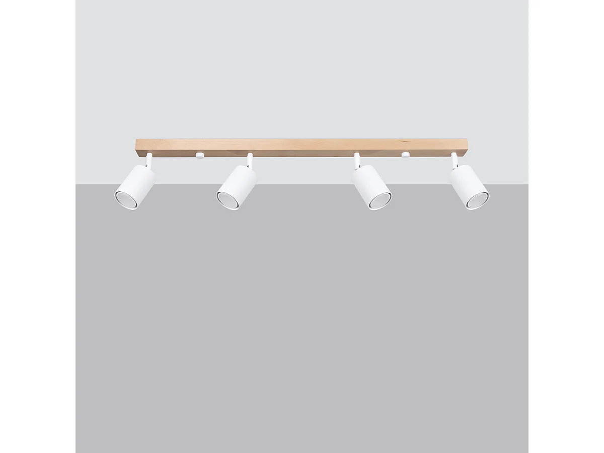 Lampade Da Soffitto Verdo Moderno Di Acciaio/Legno - 4 Sorgenti Luminose - L.96 X A.17,5 Cm - Legno Bianco