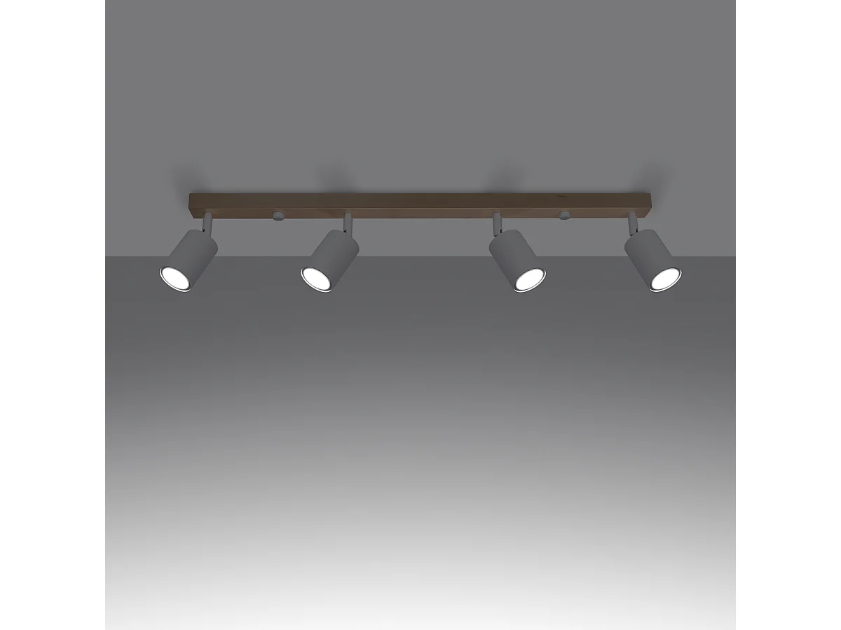 Lampade Da Soffitto Verdo Moderno Di Acciaio/Legno - 4 Sorgenti Luminose - L.96 X A.17,5 Cm - Legno Bianco
