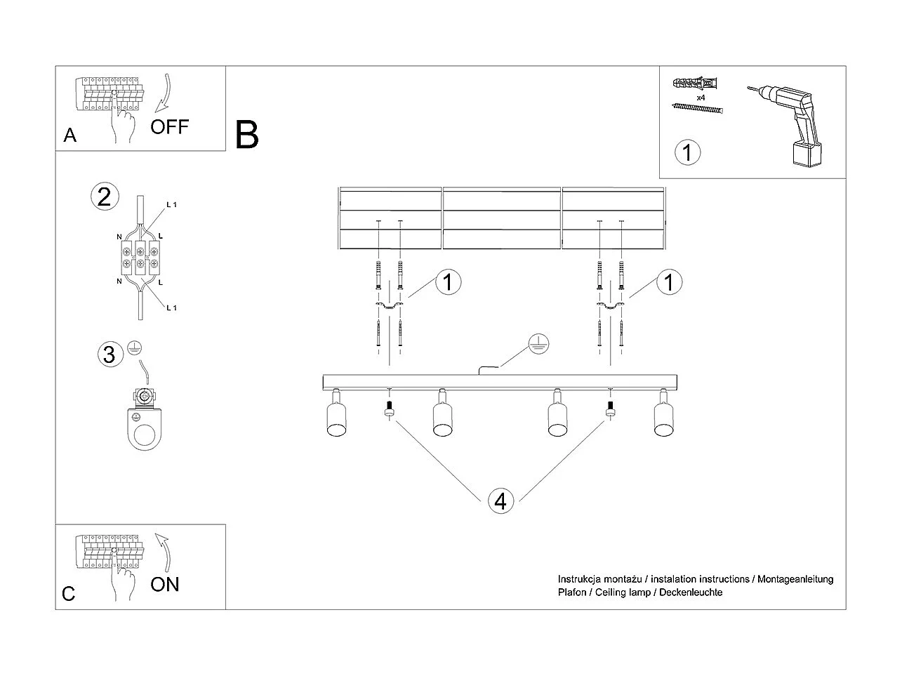 Lampade Da Soffitto Verdo Moderno Di Acciaio/Legno - 4 Sorgenti Luminose - L.96 X A.17,5 Cm - Legno Bianco