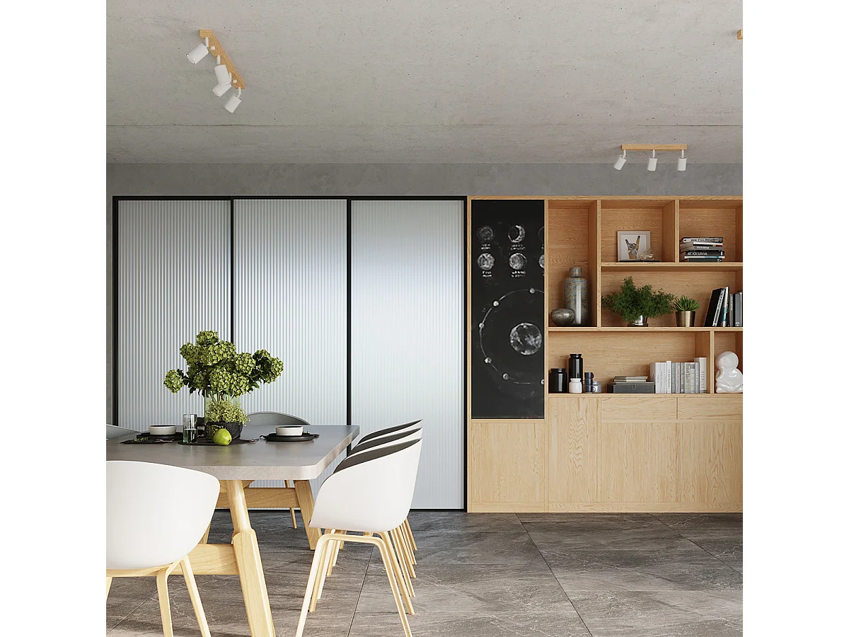 Lampade Da Soffitto Verdo Moderno Di Acciaio/Legno - 4 Sorgenti Luminose - L.96 X A.17,5 Cm - Legno Bianco