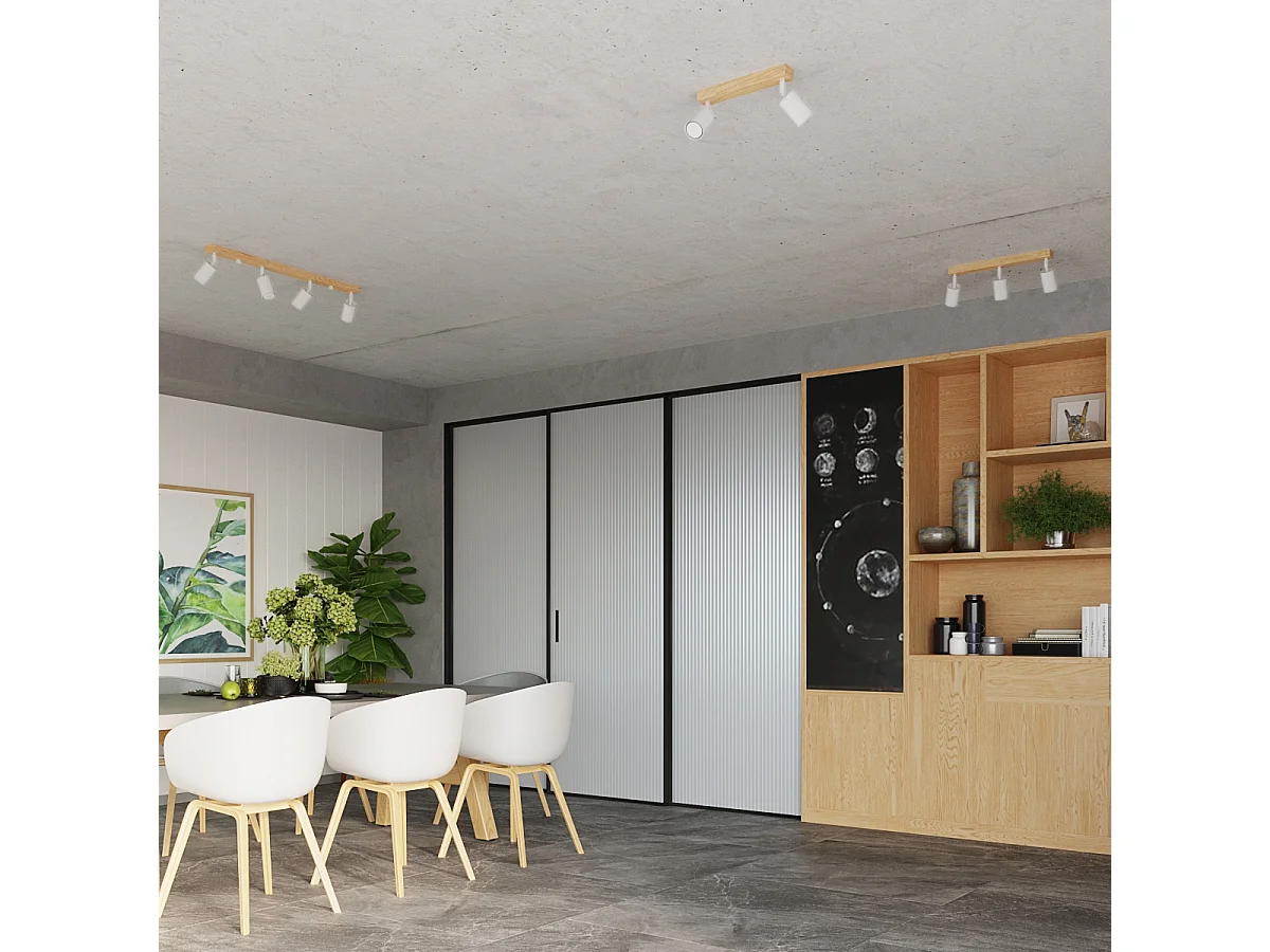 Plafonnier Verdo Moderne En Acier/Bois - 4 Sources Lumineuses - L.96 X H.17,5 Cm - Bois Blanc