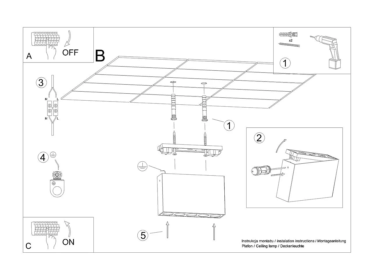 Deckenlampen Sole Minimalistisch Aus  Aluminium - 5 Lichtquellen - L.13,7 X H. Cm - Schwarz