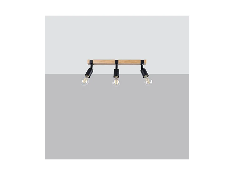 Plafonniers Zuca Moderne En Acier/Bois - 3 Sources Lumineuses - L.53 X H.14 Cm - Bois Noir