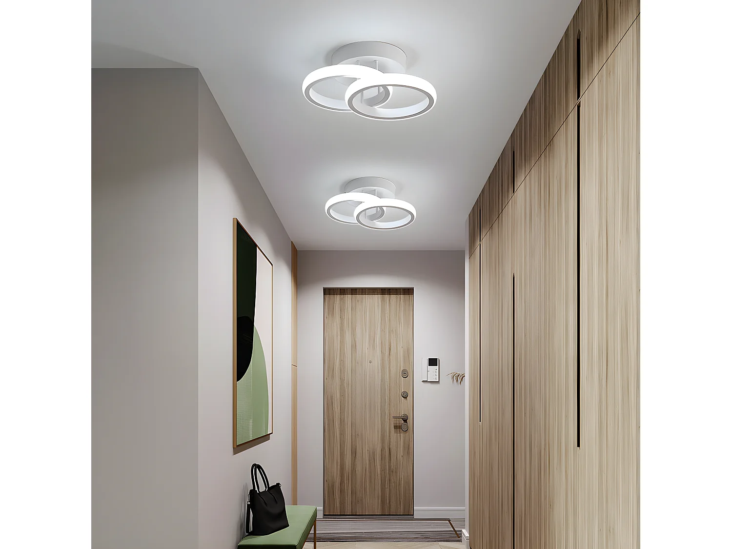 Plafonnier led design en 2 panneaux, blanc, 25*17*9cm, 22w, lumière blanc froid 6500k