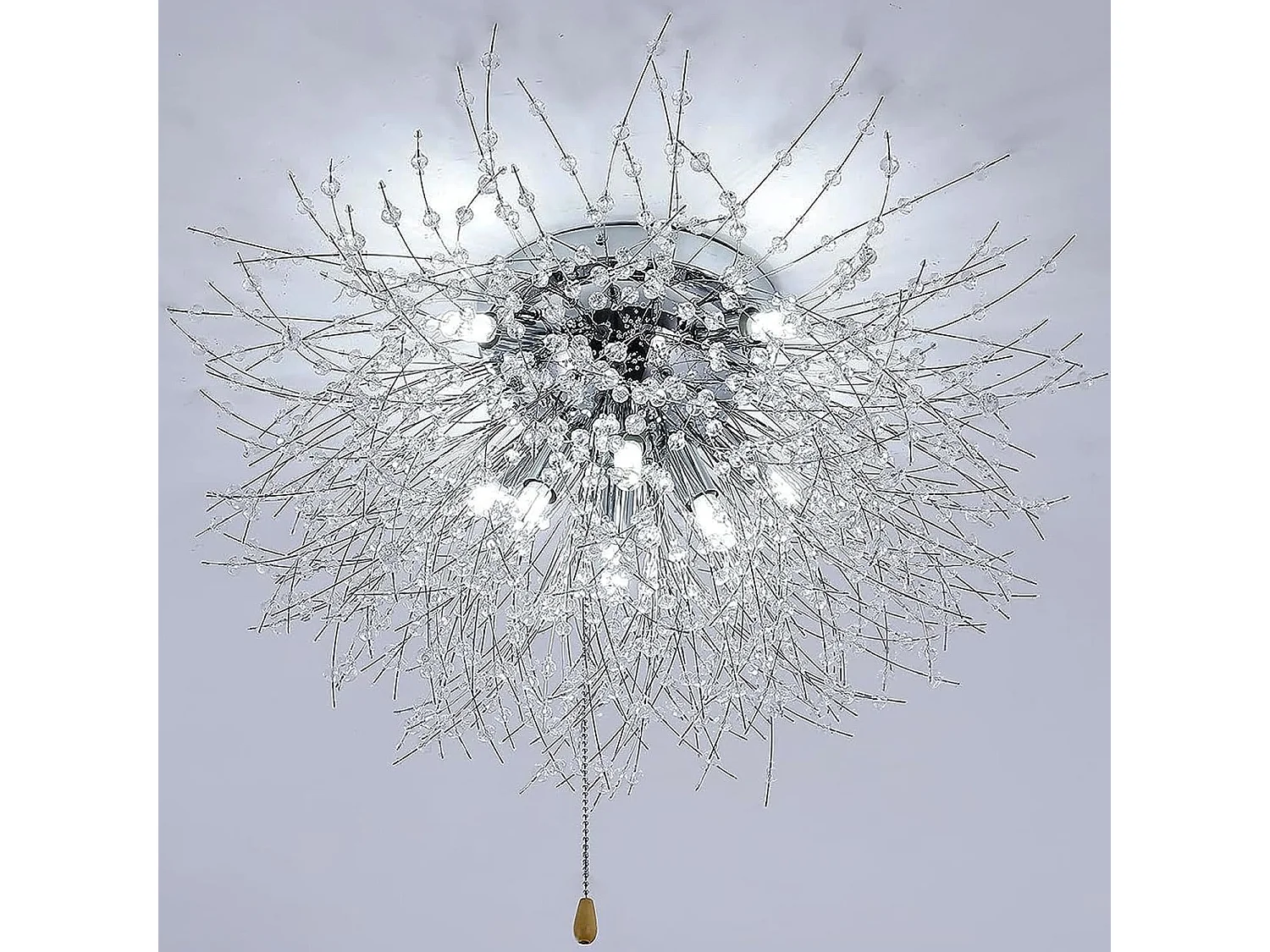 Plafonnier led moderne - argenté - 70*38cm - en k9 cristal - 8 lumière - interrupteur à cordon