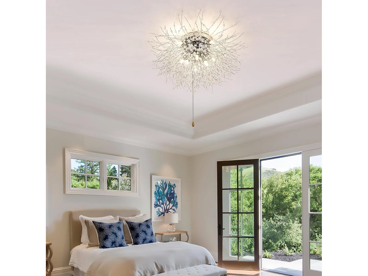 Plafonnier led moderne - argenté - 70*38cm - en k9 cristal - 8 lumière - interrupteur à cordon