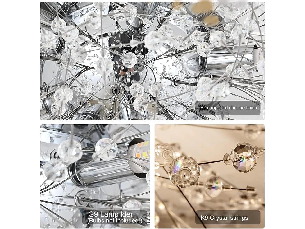 Plafonnier led moderne - argenté - 70*38cm - en k9 cristal - 8 lumière - interrupteur à cordon