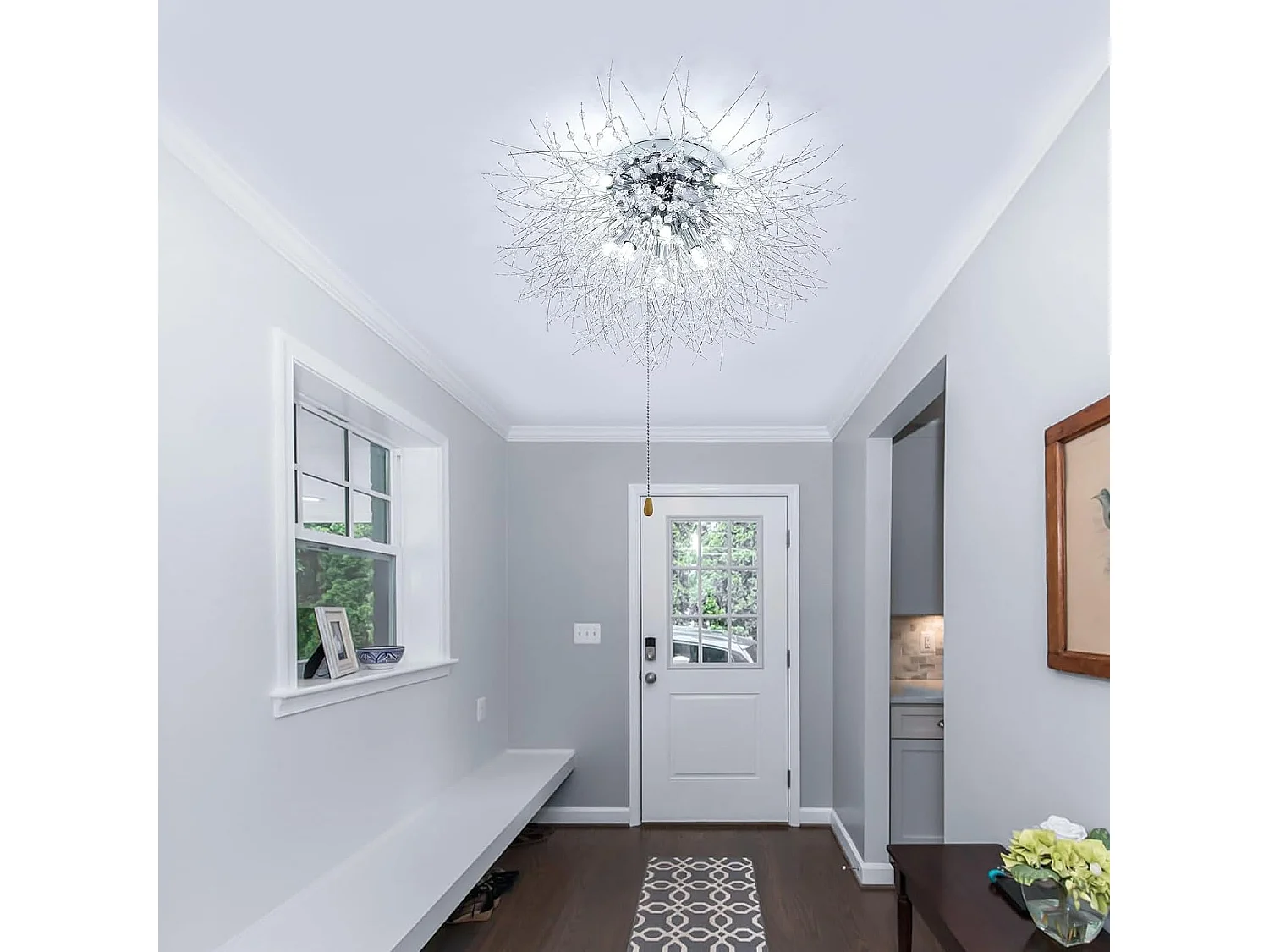 Moderne LED-Deckenleuchte – Silber – 70 x 38 cm – K9-Kristall – 8 Lichter – Kabelschalter