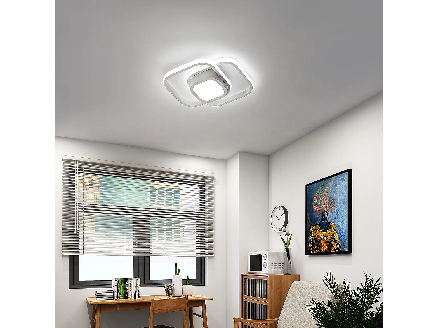 Plafonnier led moderne carré, 33*24*6, blanc, 32w 2500lm, pour salon, lumière blanc froid
