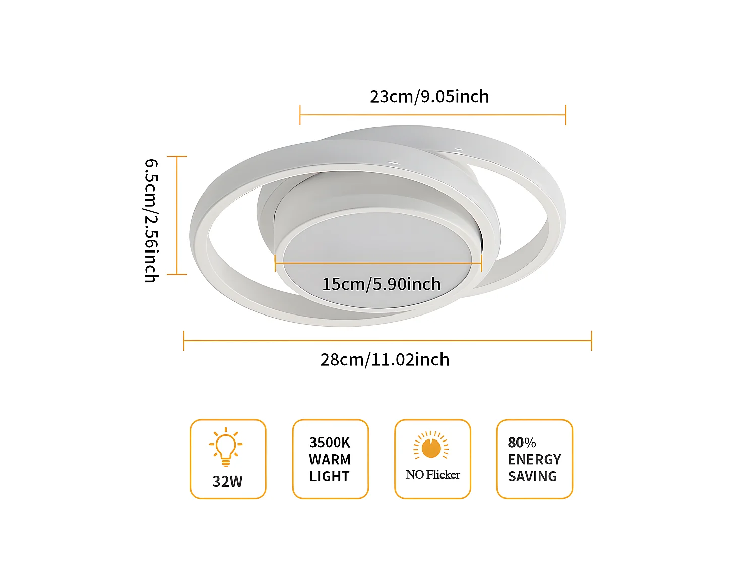 LED ronde moderne LED - Blanc - 27*22*6 cm - Luminaire Blanc Chaud - Aluminium