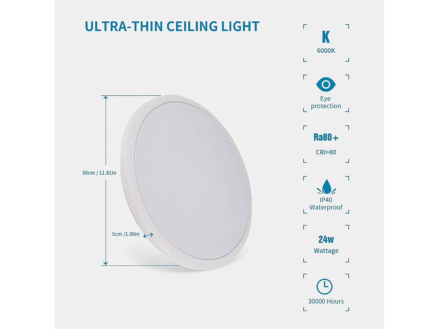 Plafonnier led moderne rond - blanc - 30*30*6cm- 24W- imperméable ip54 - 6500k