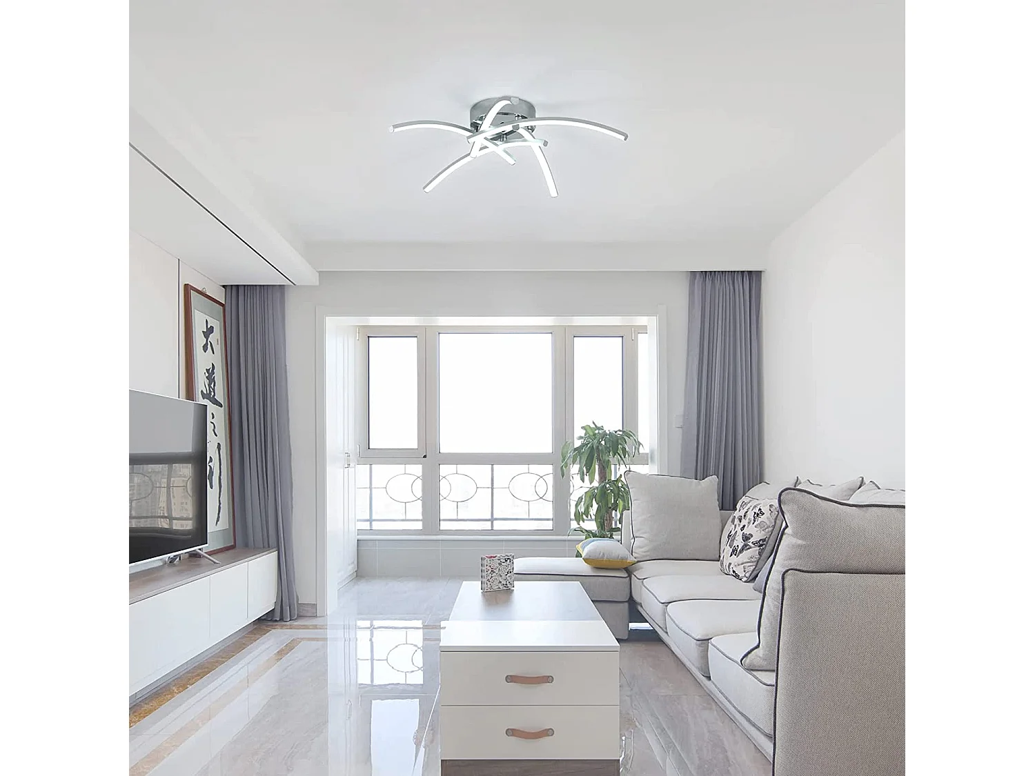 Modern LED Blash 5 Strips - Silver - 52*52*12cm - 35W - Alluminio - 6500K