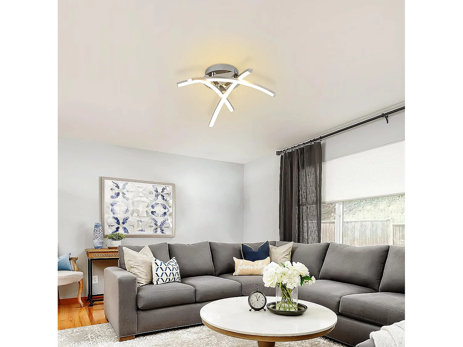 Luz de techo LED moderna 3 bandas, 43*12.5cm, 20W, luz blanca cálida, en metal