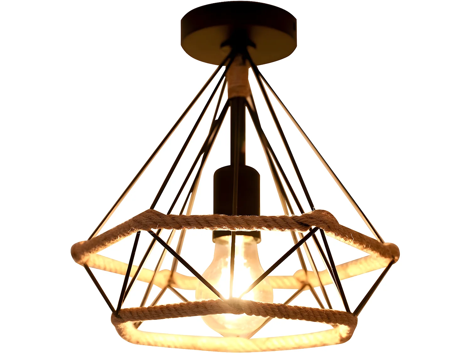 Vintage-Industrie-Diamant-Deckenleuchte – Diamantform, 26 x 26 x 26 cm, Schwarz, Eisen, ohne E27-Glühbirne