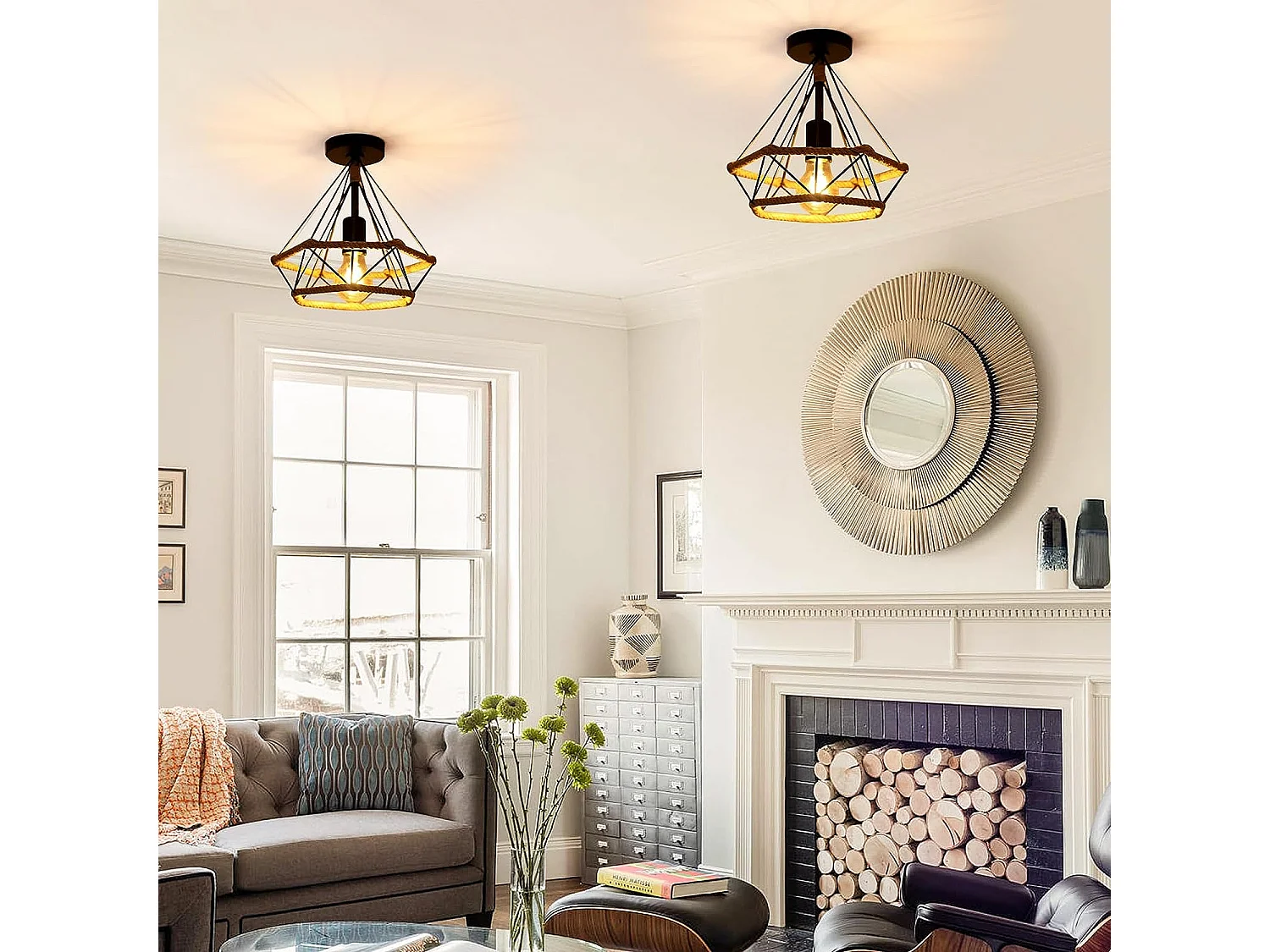 Vintage-Industrie-Diamant-Deckenleuchte – Diamantform, 26 x 26 x 26 cm, Schwarz, Eisen, ohne E27-Glühbirne