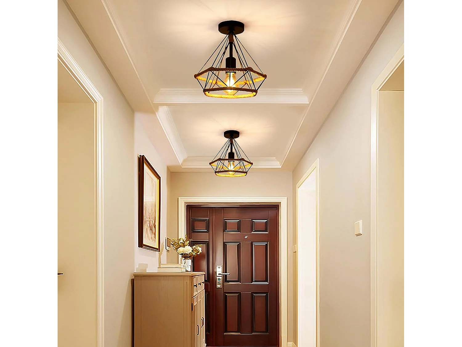 Vintage-Industrie-Diamant-Deckenleuchte – Diamantform, 26 x 26 x 26 cm, Schwarz, Eisen, ohne E27-Glühbirne