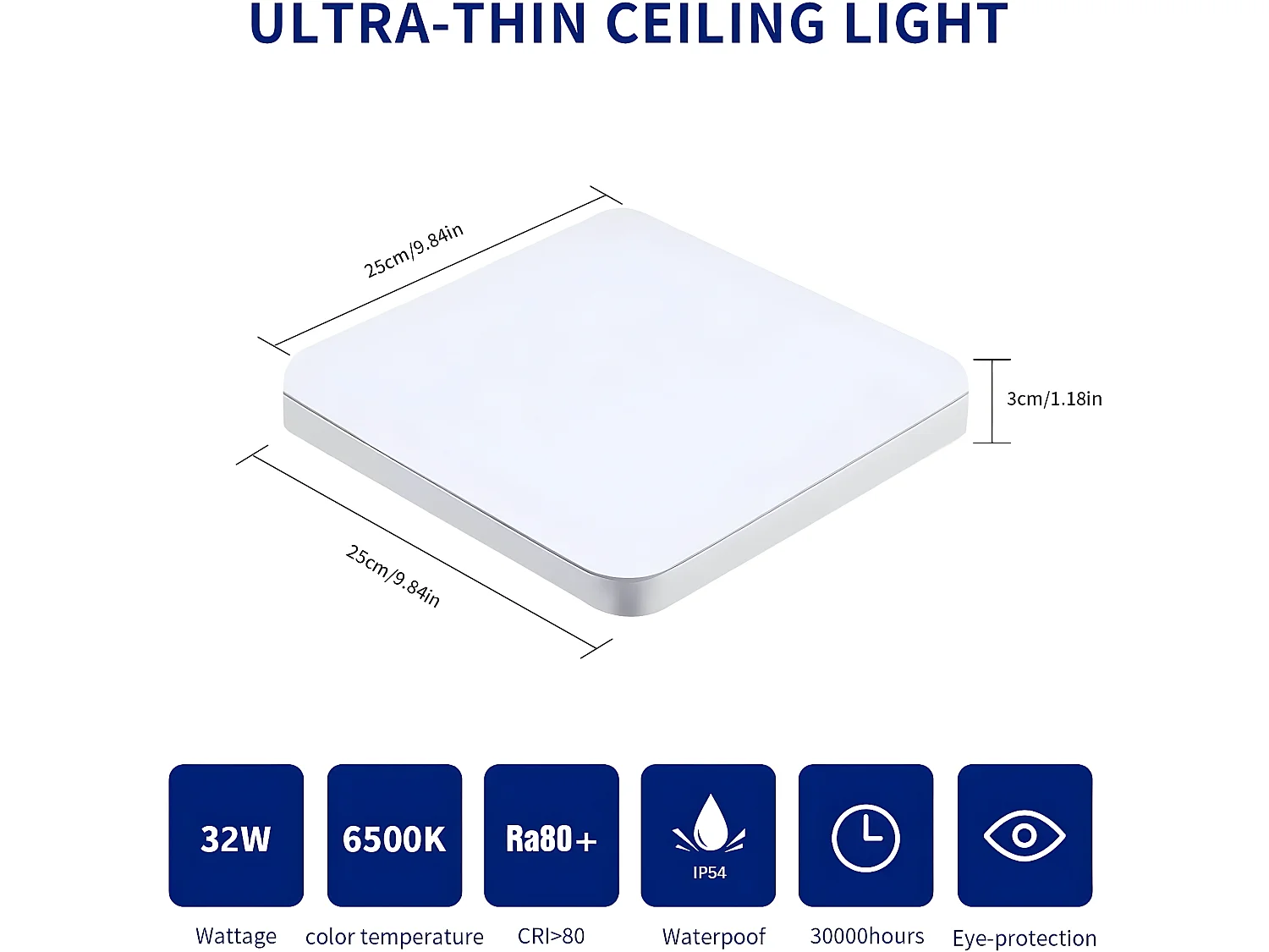 Plafonnier led moderne carré - blanc - 25*25*5.5cm- 32W- imperméable ip54 - 6500k