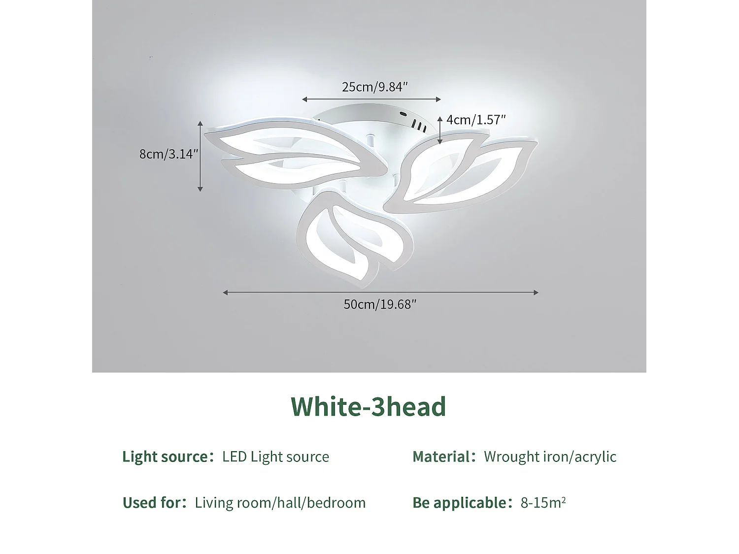Plafonnier led moderne en fleur à 3 têtes - blanc - 50*50*8cm - 40W - 6500k