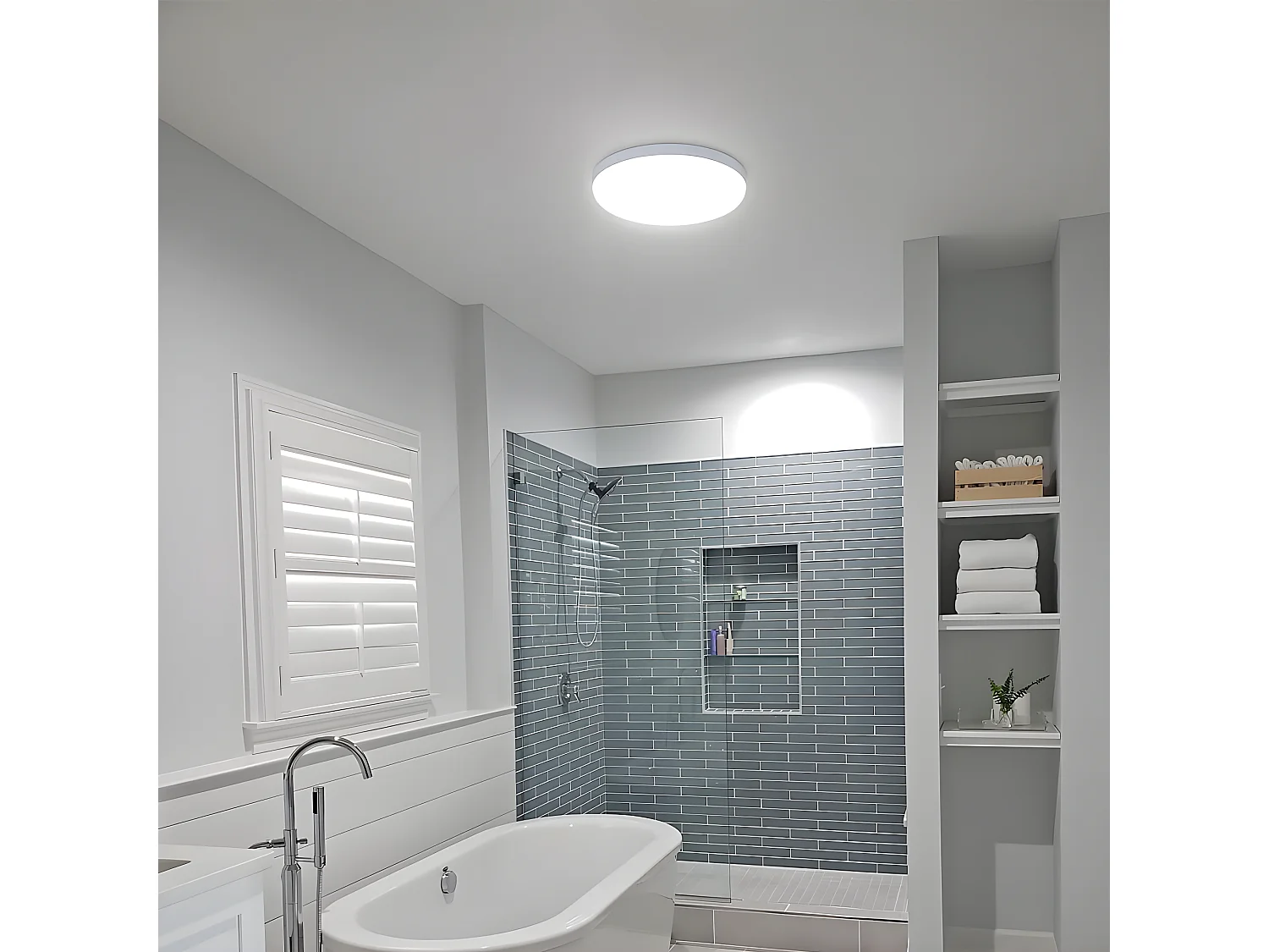 Plafonnier led moderne rond - blanc - 25*25*4cm- 32W- imperméable ip54 - en plastique