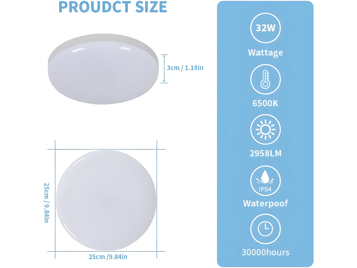 Moderne runde LED-Deckenleuchte – Weiß – 25 x 25 x 4 cm – 32 W – IP54 WATTERFROUT – Kunststoff