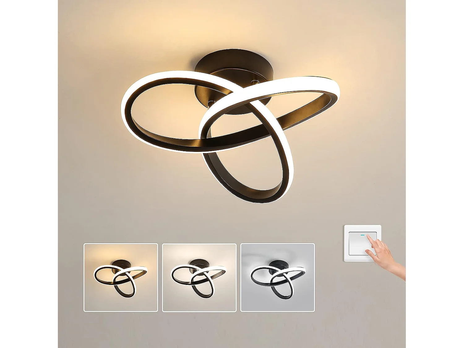 Champ LED moderne dimmable, 25*10 cm, noir, 20W, métal, 3000K/4000K/6000K