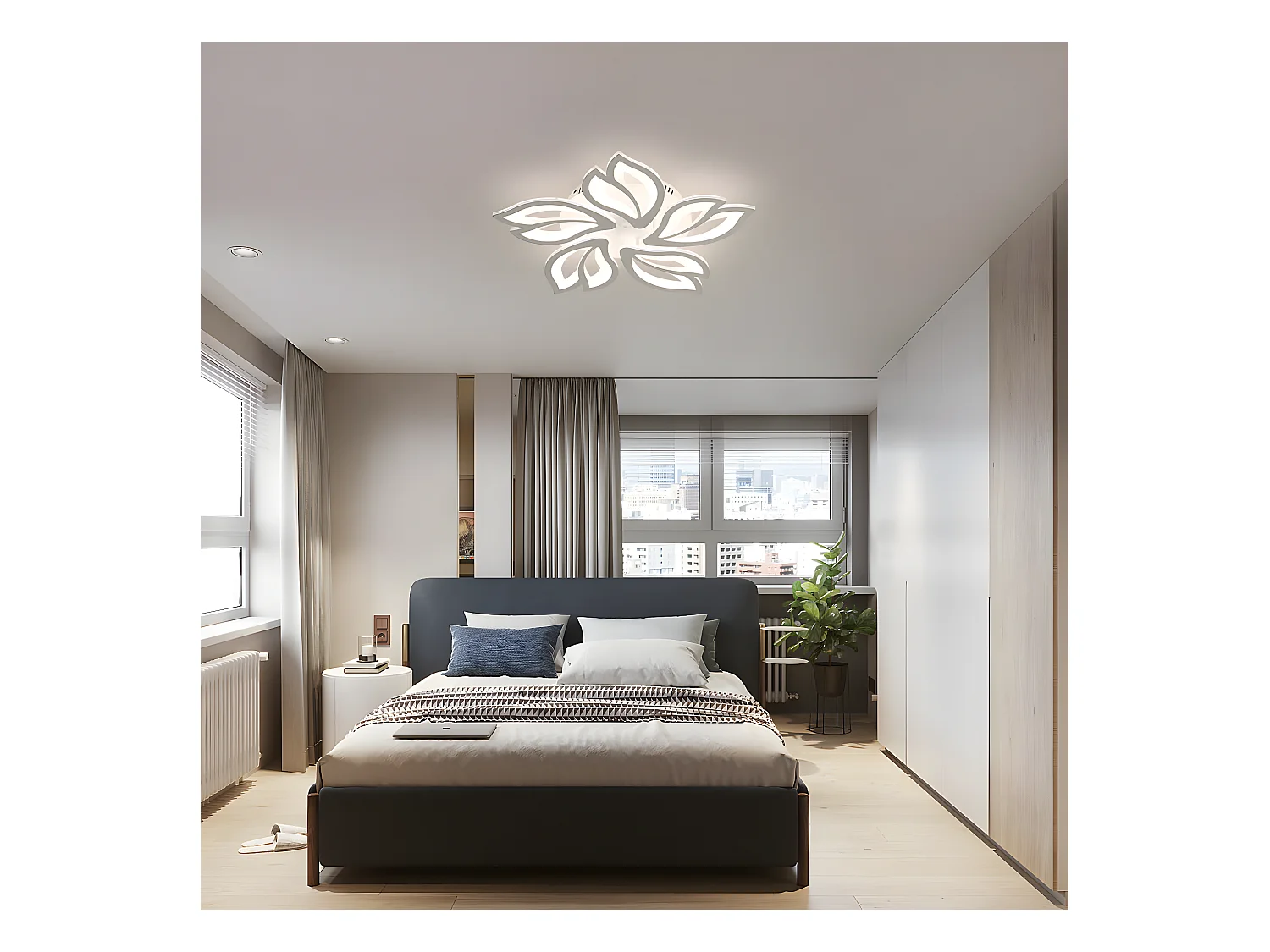 Modern LED -plafondlicht dimbaar in bloem - Wit - 60*60*8cm - 30W- met afstandsbediening