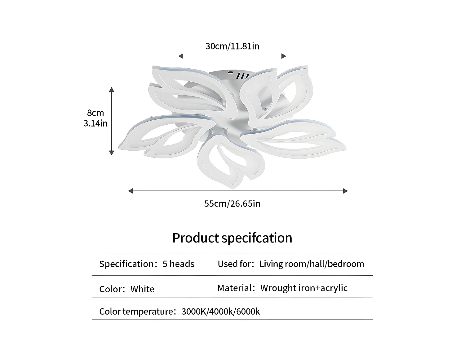 Modern LED -plafondlicht dimbaar in bloem - Wit - 60*60*8cm - 30W- met afstandsbediening