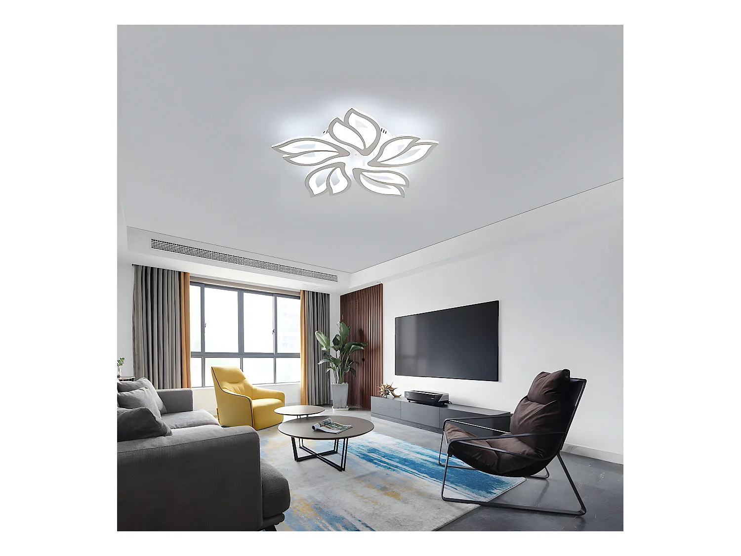 Plafonnier led moderne dimmable en fleur - blanc - 60*60*8cm - 30W- avec télécommande
