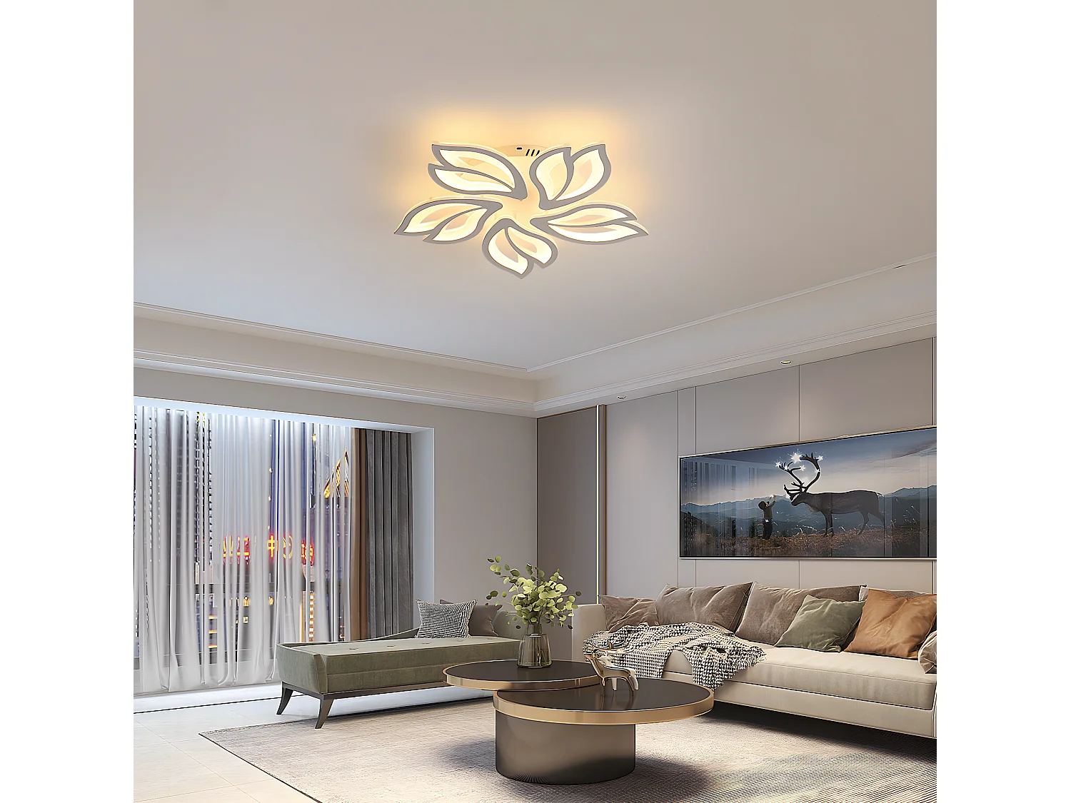 Moderne dimmbare LED-Blumen-Deckenleuchte – Weiß – 60 x 60 x 8 cm – 30 W – mit Fernbedienung