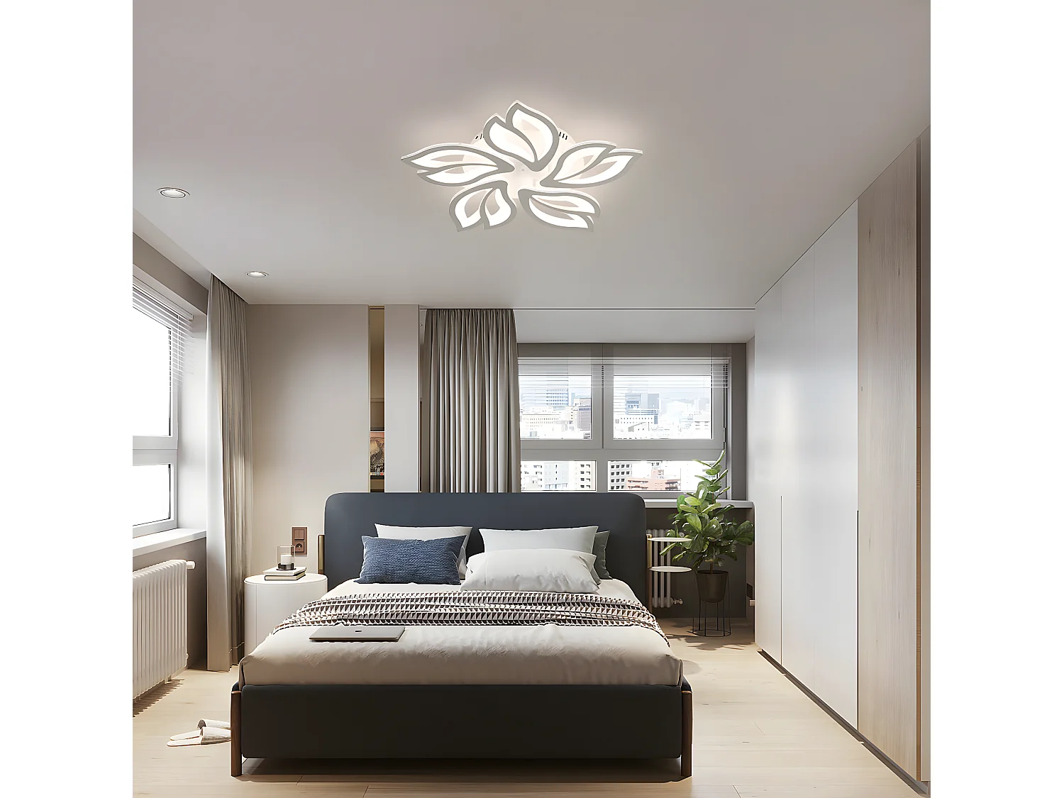 Moderne dimmbare LED-Blumen-Deckenleuchte – Weiß – 60 x 60 x 8 cm – 30 W – mit Fernbedienung