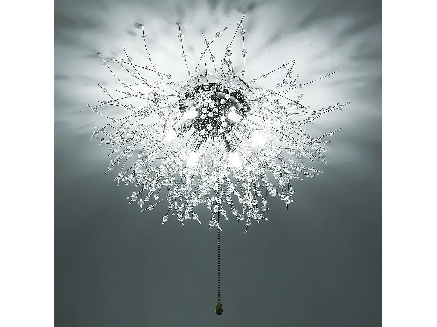 Plafonnier led moderne - argenté - 60*28cm - en k9 cristal - 6 lumière - interrupteur à cordon