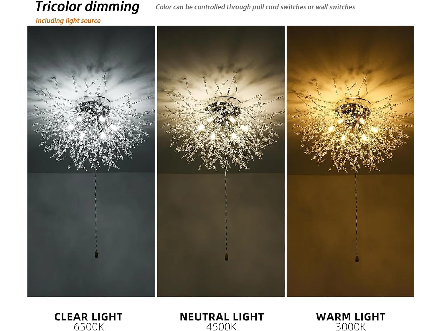 Plafonnier led moderne - argenté - 60*28cm - en k9 cristal - 6 lumière - interrupteur à cordon