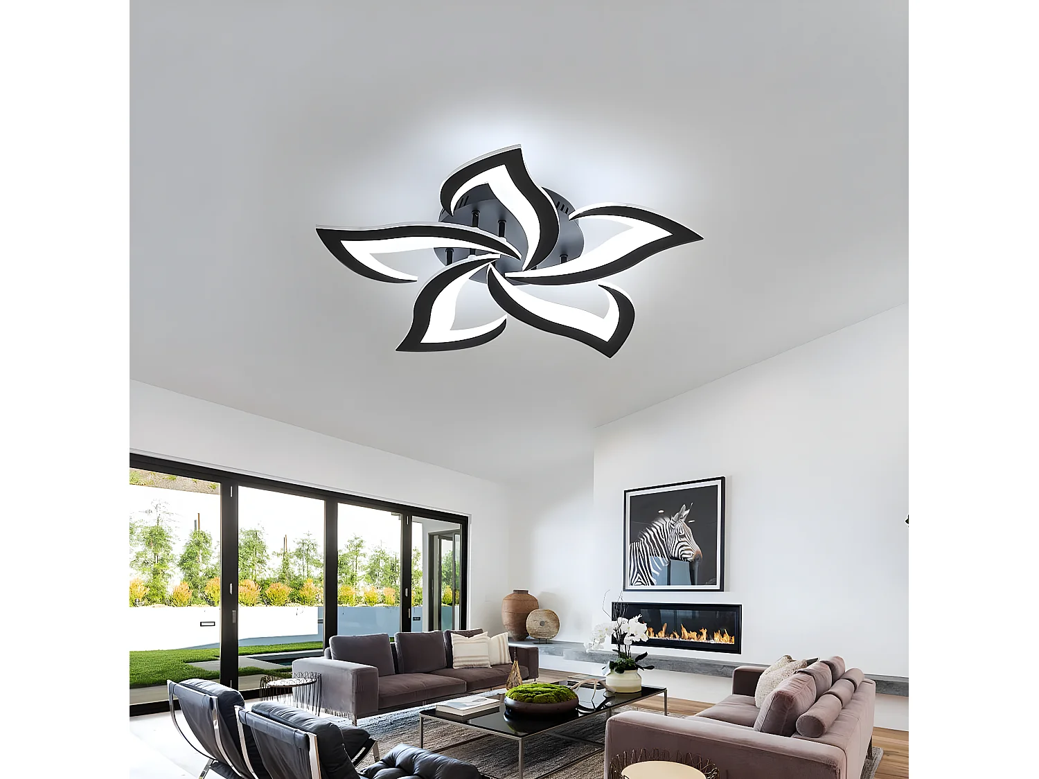 Plafonnier led moderne de pétale, noir, 60*60*8cm, 60w 4500lm, en métal, pour chambre