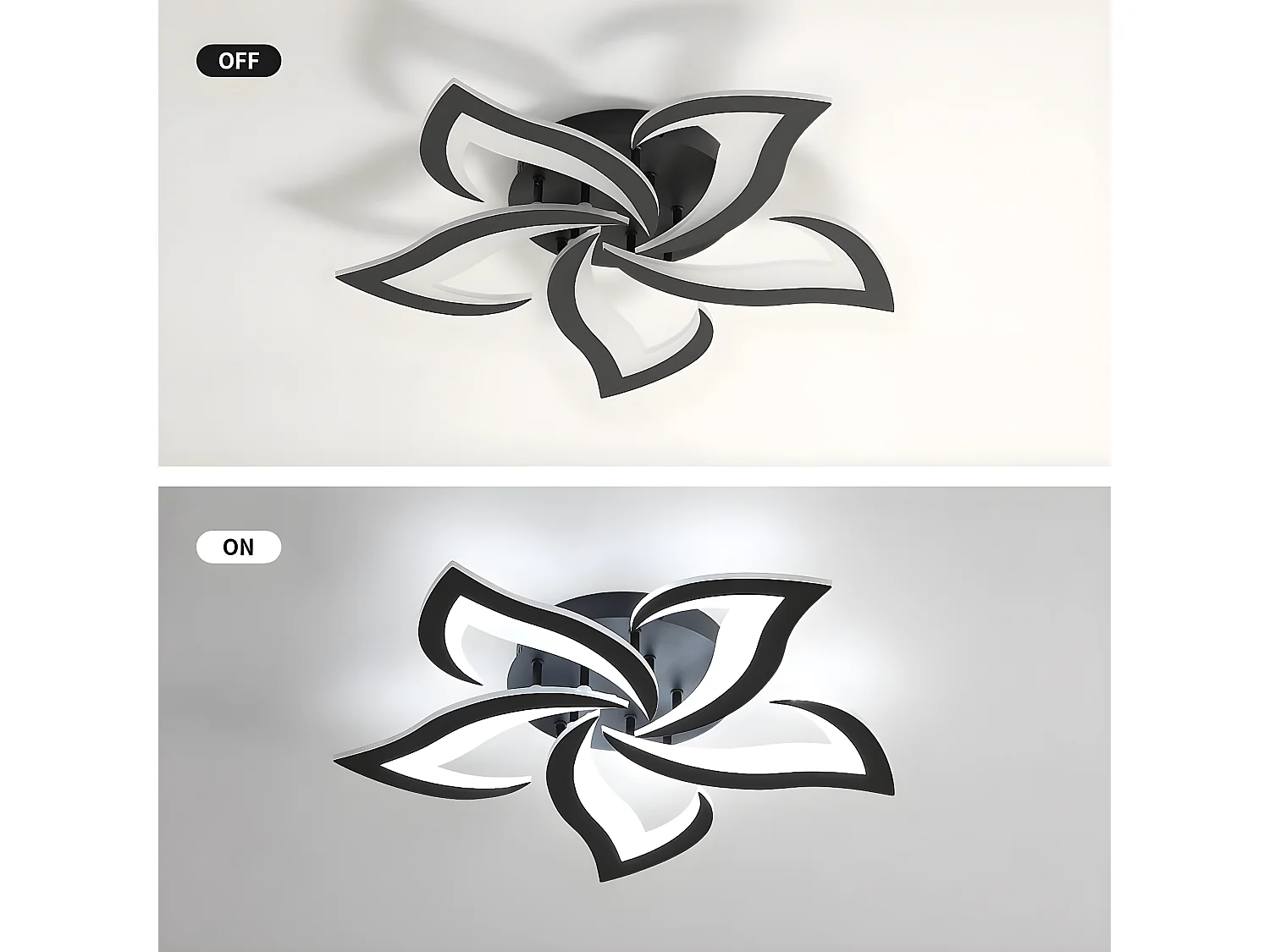 Plafonnier led moderne de pétale, noir, 60*60*8cm, 60w 4500lm, en métal, pour chambre