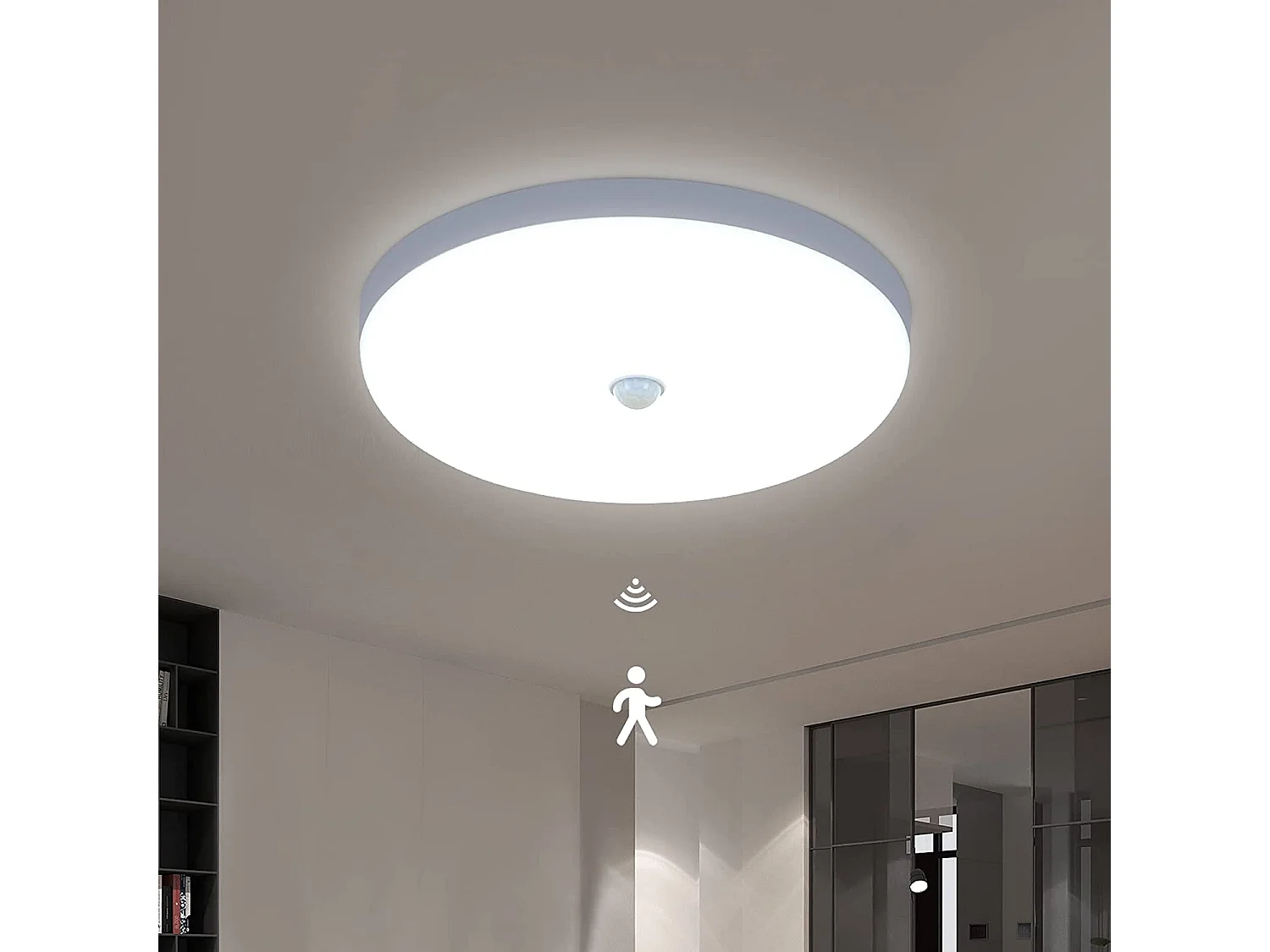 Plafonnier led avec détecteur de mouvement moderne, 24.8*24.8*4cm, blanc, 30w 6600k