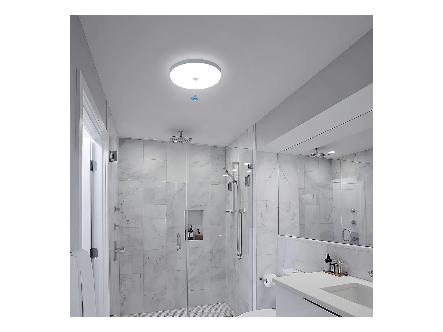 Plafonnier led avec détecteur de mouvement moderne, 24.8*24.8*4cm, blanc, 30w 6600k