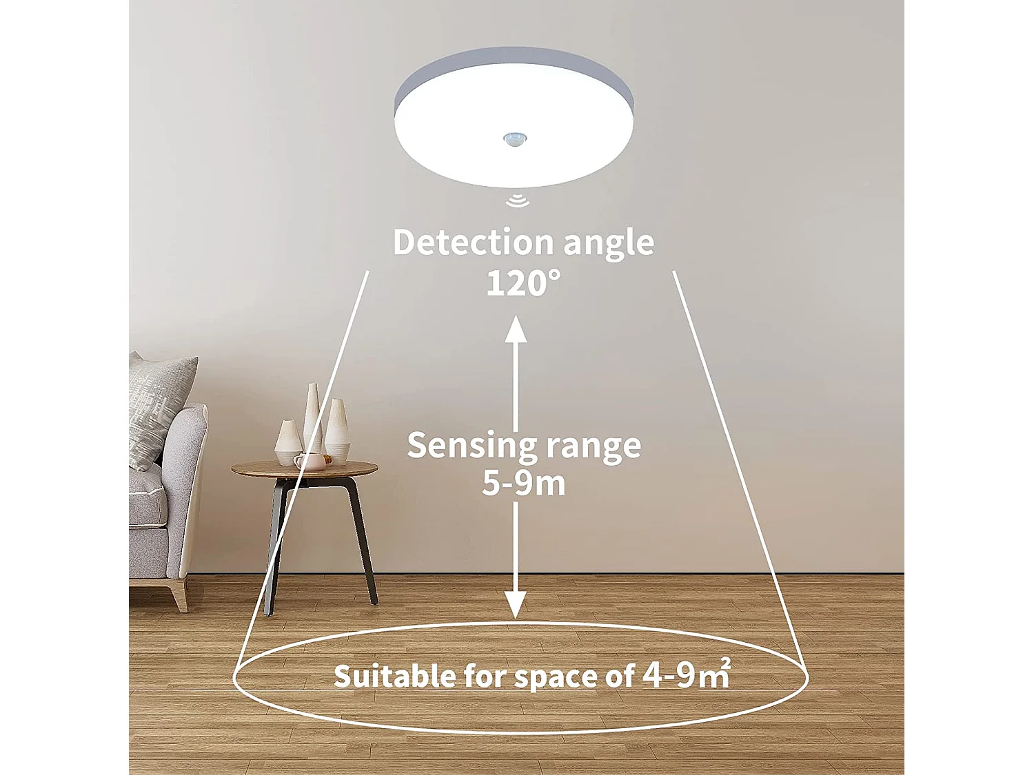LED-Deckenleuchte mit modernem Bewegungsmelder, 24,8 x 24,8 x 4 cm, weiß, 30 W, 6600 K