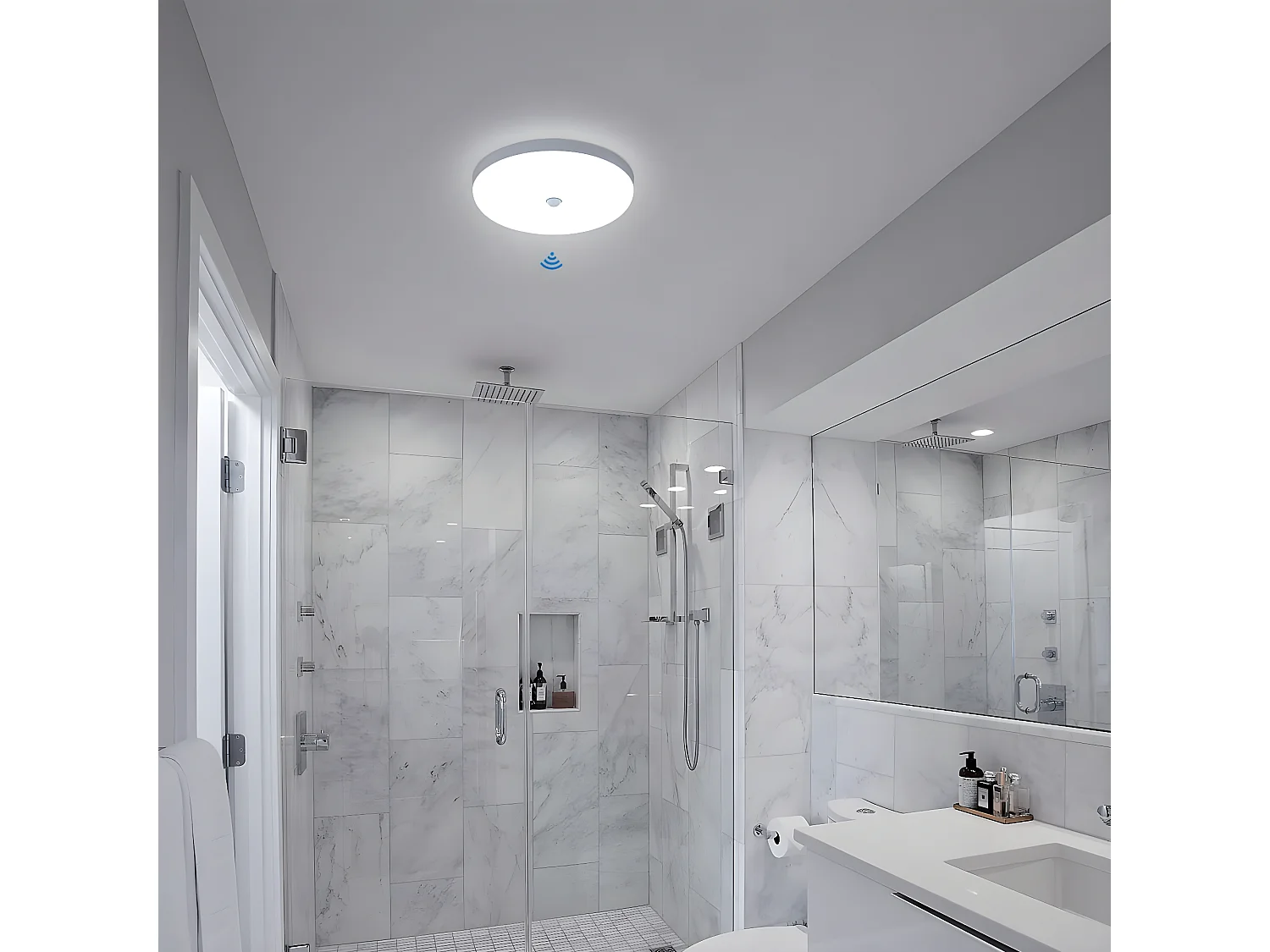 LED-Deckenleuchte mit modernem Bewegungsmelder, 24,8 x 24,8 x 4 cm, weiß, 30 W, 6600 K